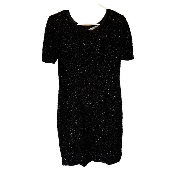Vintage Niteline Della Roufogali Dress Sz 10 Sheath Beaded Sequin Cocktail Black - Picture 1 of 11